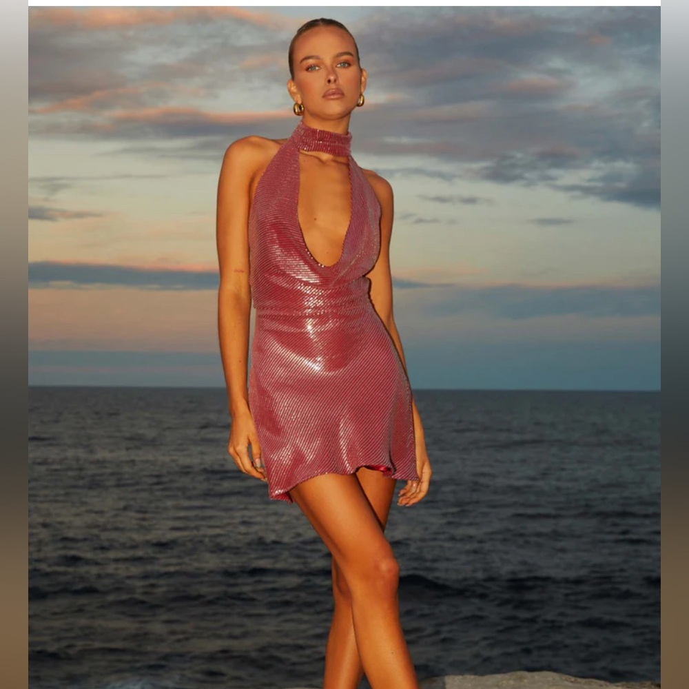 Peppermayo Shimmering Pink Backless Dress